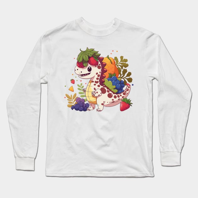 cute little Dinosaur eating fruit t-rex Long Sleeve T-Shirt by KAWAIIBYHM